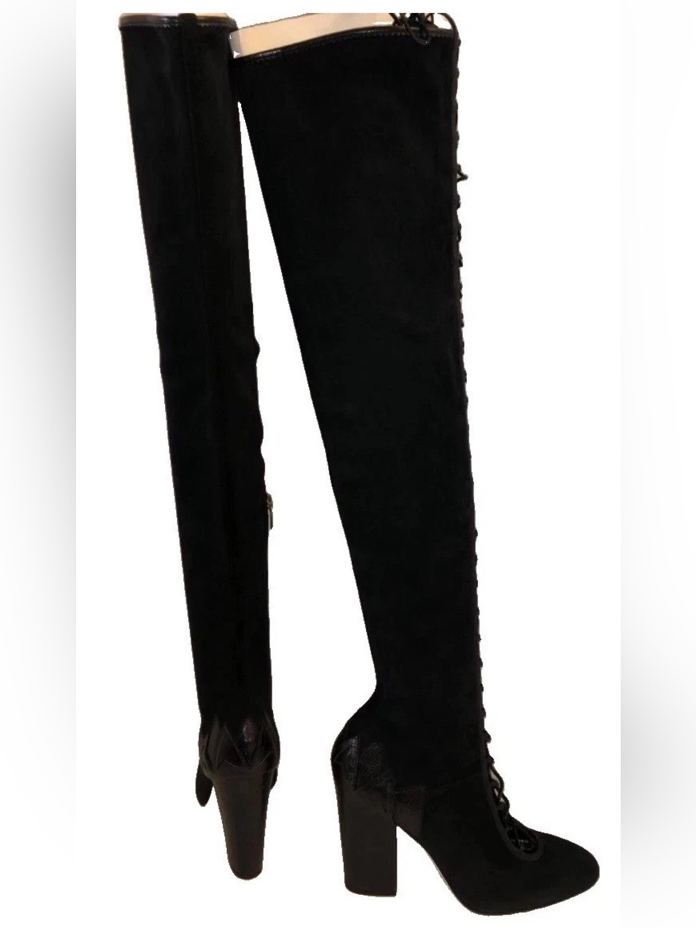 41 US 10 Italy Sergio Rossi Suede Leather Heel Over the Knee High Boots Lace Up